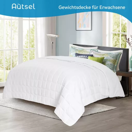 Autsel Pătură ponderată 9kg 155x220cm - Pătură grea din bumbac 100% pentru adulți, antistres, ajutor pentru somn, pilotă de relaxare cu mărgele de sticlă, Hip