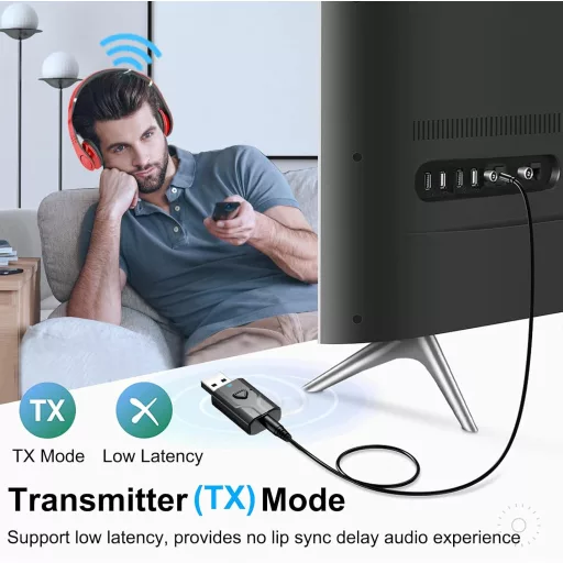 Aigolink Bluetooth adapter TV-hez, 2 az 1-ben adó-vevő, 3.5mm jack, autóhoz