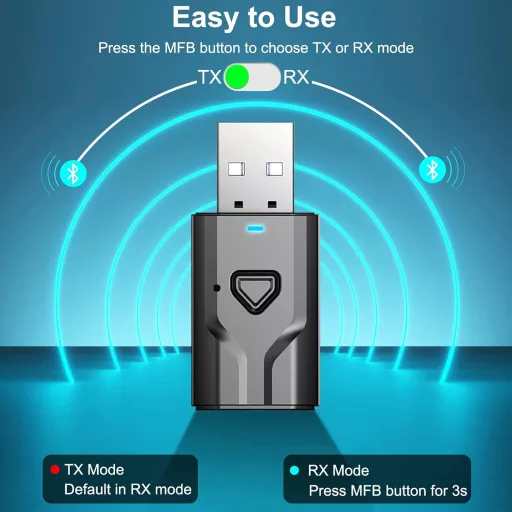 Aigolink Bluetooth adapter TV-hez, 2 az 1-ben adó-vevő, 3.5mm jack, autóhoz