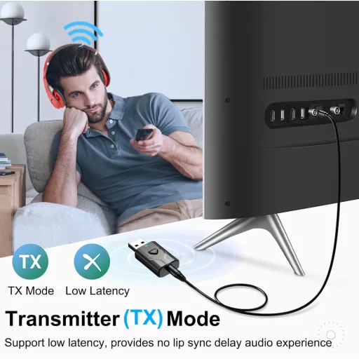 Adaptor Bluetooth Aigolink pentru TV, transmițător-receptor 2 în 1, jack 3.5mm, pentru mașină