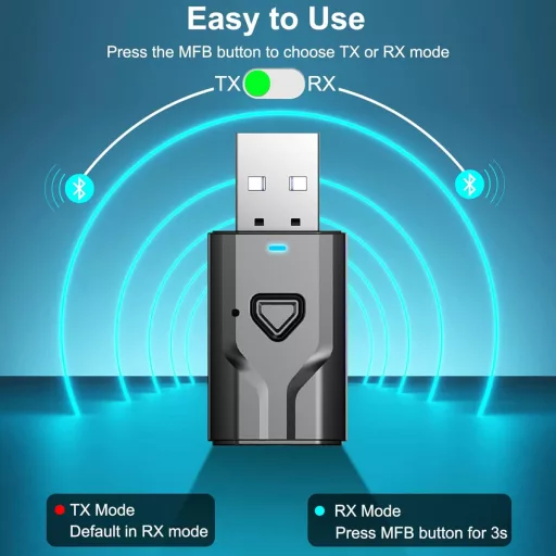Aigolink Bluetooth adapter TV-hez, 2 az 1-ben adó-vevő, 3.5mm jack, autóhoz