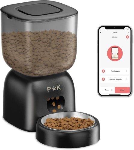 PUPPY KITTY Automata Macska Etető WiFi Applikációval, Rozsdamentes Acél Tállal, 10 Étkezés Naponta, Hangrögzítés, Dupla Tápellátás, 3L Kapac