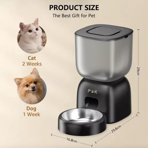 PUPPY KITTY Hrănitor Automat pentru Pisici cu Aplicație WiFi, Bol din Oțel Inoxidabil, 10 Mese pe Zi, Înregistrare Vocală, Alimentare Dublă, Capacitate 3L
