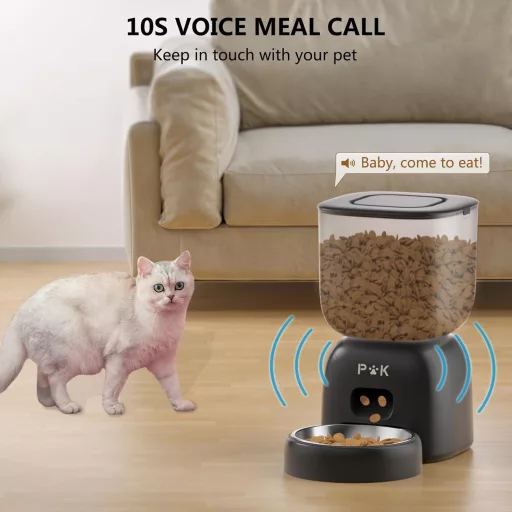 PUPPY KITTY Automata Macska Etető WiFi Applikációval, Rozsdamentes Acél Tállal, 10 Étkezés Naponta, Hangrögzítés, Dupla Tápellátás, 3L Kapac