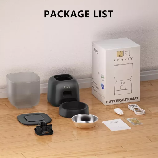PUPPY KITTY Hrănitor Automat pentru Pisici cu Aplicație WiFi, Bol din Oțel Inoxidabil, 10 Mese pe Zi, Înregistrare Vocală, Alimentare Dublă, Capacitate 3L