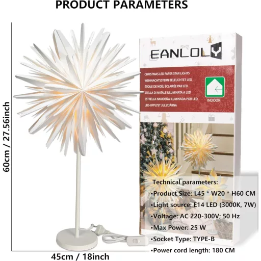 EANLOLY LED Lampă de masă Stea de Crăciun Decor Alb