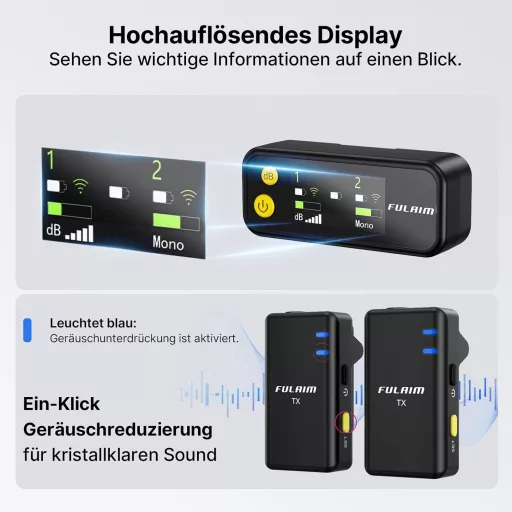 FULAIM X5M Vezeték Nélküli Csíptetős Mikrofon Szett Töltőtokkal - DSP Zajszűrés, 18 Órás Felvétel, Valós Idejű Monitorozás, Telefon/Android/