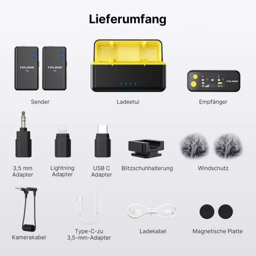 FULAIM X5M Vezeték Nélküli Csíptetős Mikrofon Szett Töltőtokkal - DSP Zajszűrés, 18 Órás Felvétel, Valós Idejű Monitorozás, Telefon/Android/
