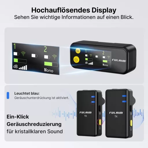 FULAIM X5M Vezeték Nélküli Csíptetős Mikrofon Szett Töltőtokkal - DSP Zajszűrés, 18 Órás Felvétel, Valós Idejű Monitorozás, Telefon/Android/