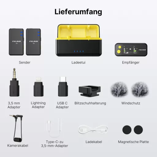 FULAIM X5M Vezeték Nélküli Csíptetős Mikrofon Szett Töltőtokkal - DSP Zajszűrés, 18 Órás Felvétel, Valós Idejű Monitorozás, Telefon/Android/