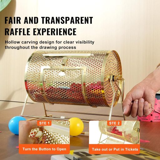 VEVOR Lottódoboz Forgó Fém Lottóketrec 3500 Golyó Kapacitás Arany