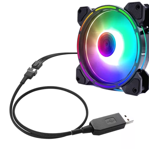 PNGKNYOCN USB-4Pin Ventilátor Adapter Kábel, Fonott PC Hűtőventilátor Tápkábel, 12V USB-PWM Átalakító, 0,5m, Laptop Kompatibilis