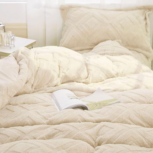 KEAYOO Plüss Párnahuzat 40x80 cm Puha Teddy Fleece Téli Meleg Bézs