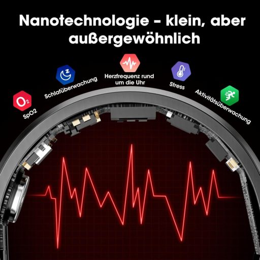 Inel inteligent - Tracker de activitate 5ATM rezistent la apă, Argintiu, Monitorizare somn, Numărare pași, Compatibil Bluetooth, Telecomandă, Cameră