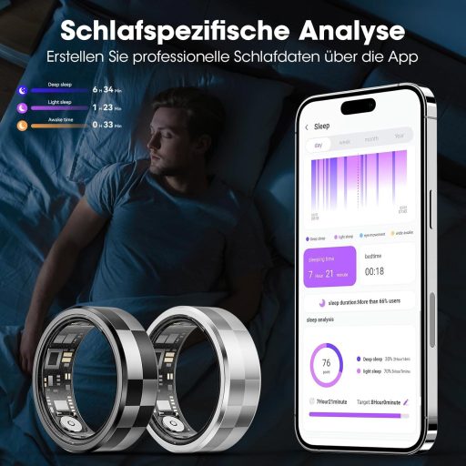 Okosgyűrű - 5ATM Vízálló Aktivitásmérő Ezüst Színben, Alvásfigyelő, Lépésszámláló, Bluetooth Kompatibilis, Távirányítható, Kamera