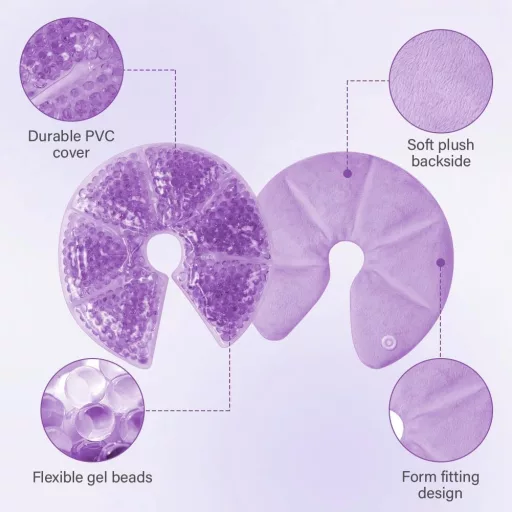 AOGOE 3 az 1-ben Hűtő és Melegítő Mellpárna Szoptatáshoz, 2 db-os Csomag Duzzanat Enyhítésére Lila Színben