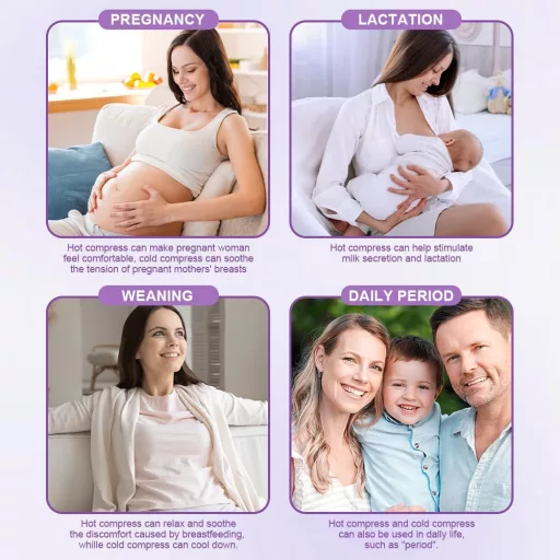 AOGOE 3-u-1 jastučići za grudi za hlađenje i grijanje za dojenje, paket od 2 komada, za ublažavanje oteklina, ljubičasti