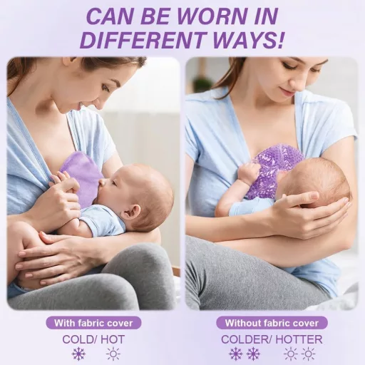 AOGOE 3-u-1 jastučići za grudi za hlađenje i grijanje za dojenje, paket od 2 komada, za ublažavanje oteklina, ljubičasti