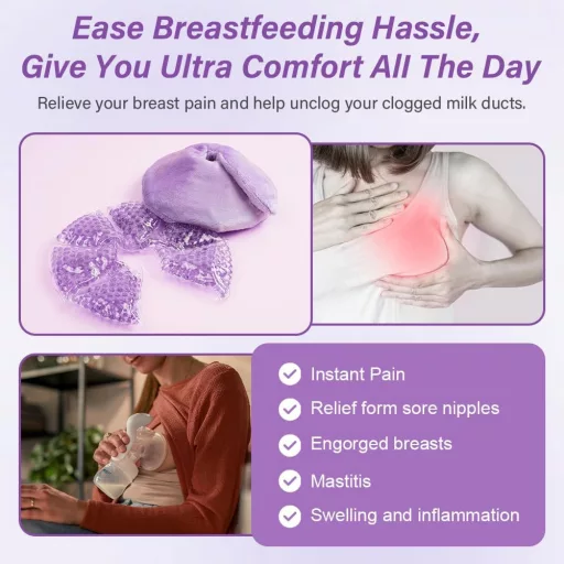 AOGOE 3 az 1-ben Hűtő és Melegítő Mellpárna Szoptatáshoz, 2 db-os Csomag Duzzanat Enyhítésére Lila Színben