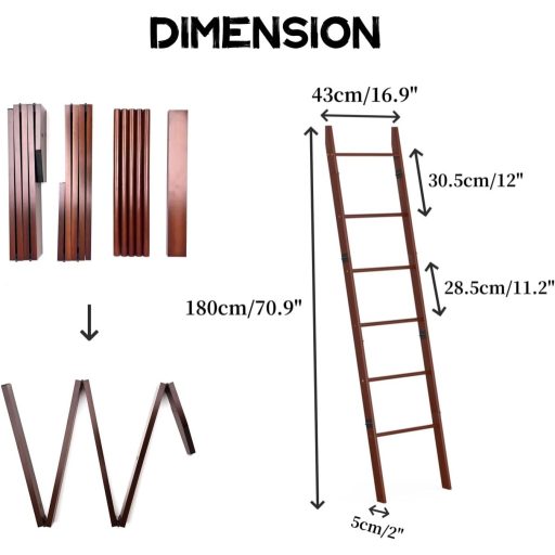 BAMBANG 6 szintes törölközőlétra, dekoratív takarólétra, falhoz támasztható polc, barna