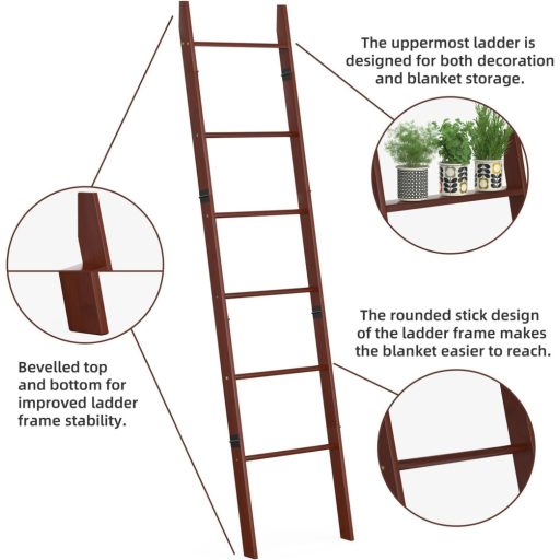 BAMBANG ljestve za ručnike sa 6 razina, dekorativne ljestve za prekrivače, polica koja se naslanja na zid, smeđa