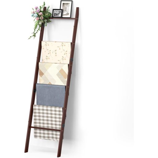 BAMBANG ljestve za ručnike sa 6 razina, dekorativne ljestve za prekrivače, polica koja se naslanja na zid, smeđa
