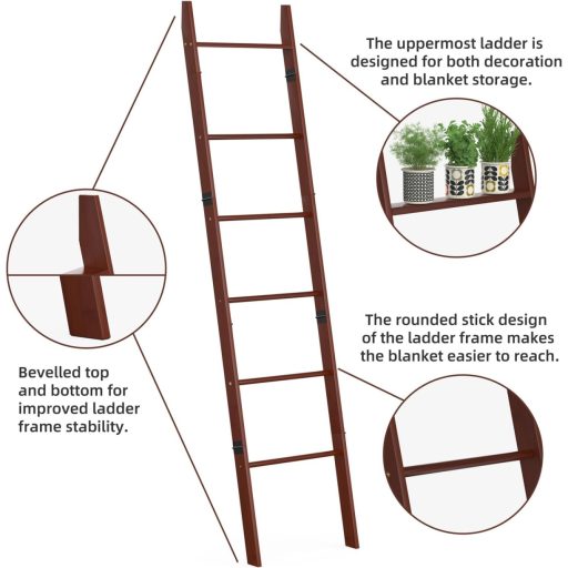 BAMBANG 6 szintes törölközőlétra, dekoratív takarólétra, falhoz támasztható polc, barna