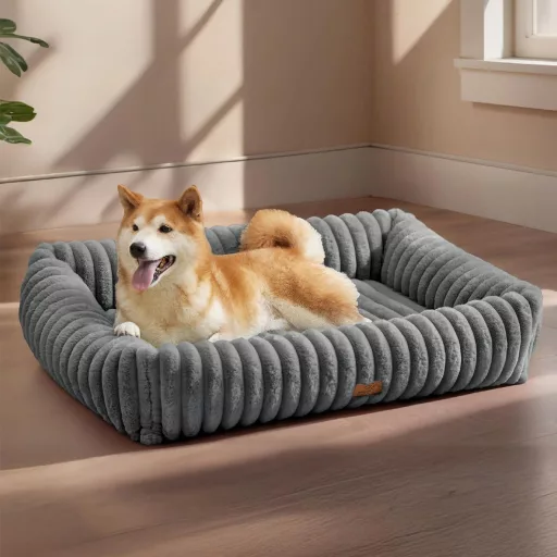 Ortopedický pelech pre psov BEDSURE pre veľké psy 91x68 cm so sivou fleecovou dekou