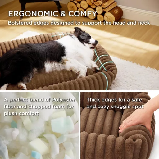 BEDSURE Pat pentru Câini de Talie Medie 76x61x20cm Maro Fleece Canapea Lavabilă