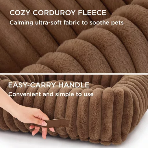 BEDSURE Pat pentru Câini de Talie Medie 76x61x20cm Maro Fleece Canapea Lavabilă