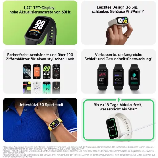 XIAOMI Smart Band 9 Active fekete okosóra 1.47" kijelző 18 napos akkumulátor 50 sportmód vízálló - black