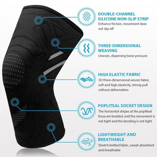 YOLONCE 2 db Kompressziós Térdtámasz Nőknek és Férfiaknak, Meniszkusz Sérüléshez, Lélegző Térdvédő, Sporthoz, M Méret, Fekete