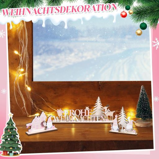 Jetec 3 ks drevená vianočná dekorácia ružový škriatok na stôl