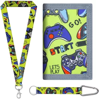   GROVBLE Gyerek Nyakpénztárca Sárga-Zöld Gamer Mintás Fiú Pénztárca