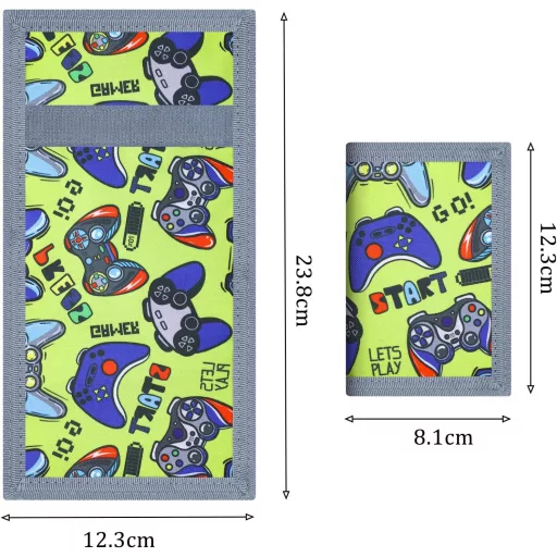 GROVBLE Portofel pentru copii, galben-verde, cu model gamer, portofel pentru băieți