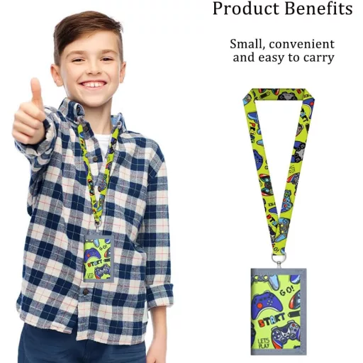 GROVBLE Portofel pentru copii, galben-verde, cu model gamer, portofel pentru băieți