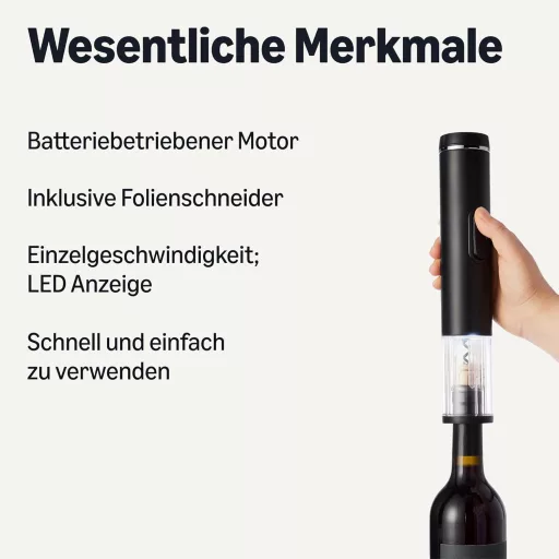 Elektrický otvárač na víno Amazon Basics s LED displejom a orezávačom fólie, bezdrôtový