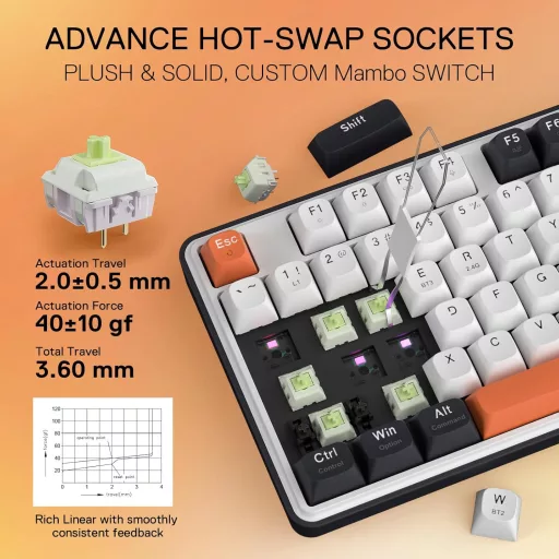 Redragon K689 PRO Wireless RGB Mechanikus Gamer Billentyűzet 104 Gomb Hot Swap