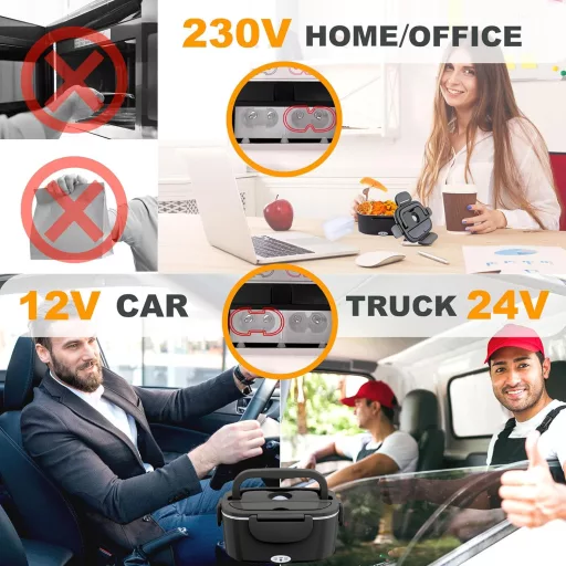 Nifogo Elektromos Ételmelegítő 100W Autóhoz Irodához 12V/24V/230V Rozsdamentes