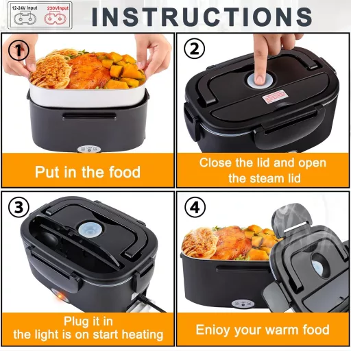 Nifogo Elektromos Ételmelegítő 100W Autóhoz Irodához 12V/24V/230V Rozsdamentes