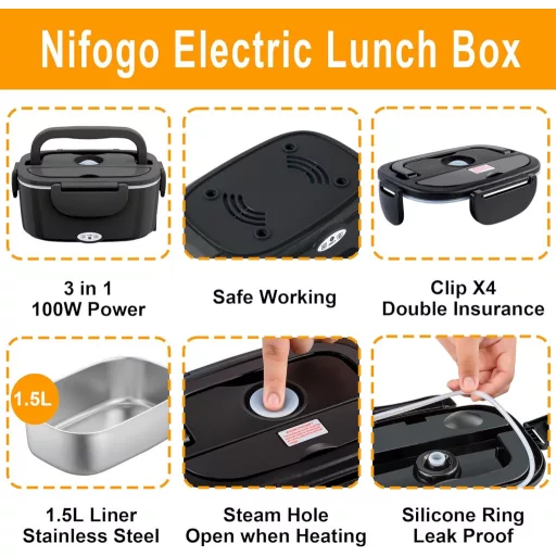 Nifogo Elektromos Ételmelegítő 100W Autóhoz Irodához 12V/24V/230V Rozsdamentes