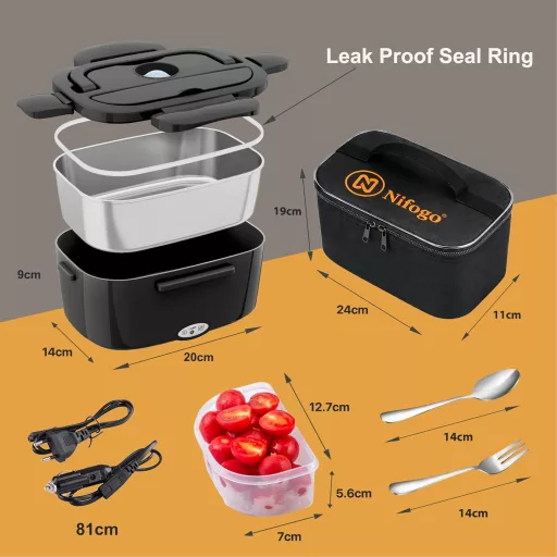 Nifogo Elektromos Ételmelegítő 100W Autóhoz Irodához 12V/24V/230V Rozsdamentes