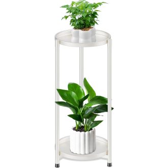   VeyFolzin.st 2 Szintes Fém Növényállvány - Beltéri és Kültéri Virágtartó Polc Sarokba, Nappaliba, Erkélyre, Teraszra, Fehér