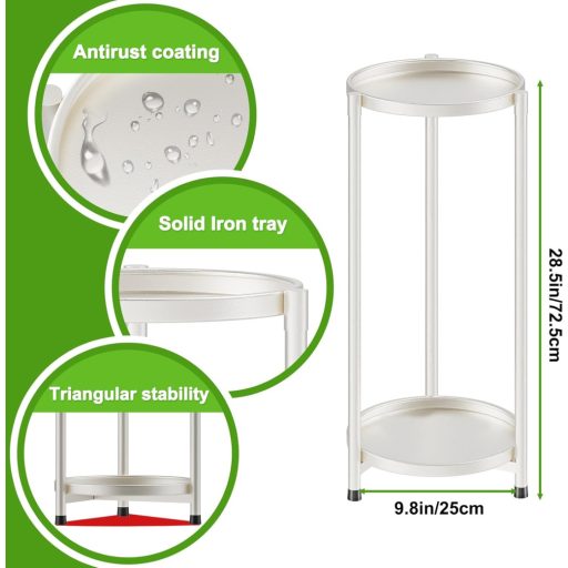 VeyFolzin.st 2-poschodový kovový stojan na rastliny - Vnútorný a vonkajší kvetinový regál do rohu, obývačky, na balkón, terasu, biely