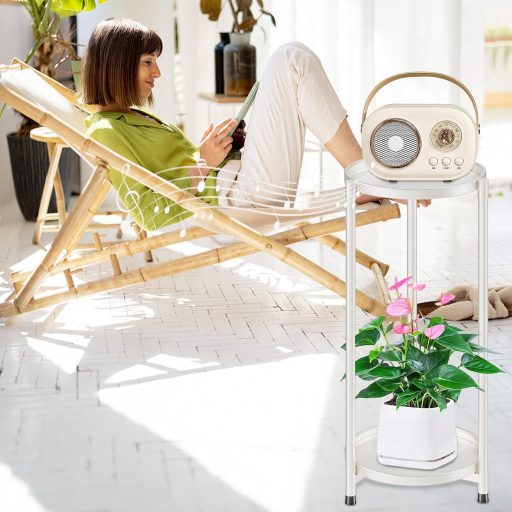 VeyFolzin.st 2-poschodový kovový stojan na rastliny - Vnútorný a vonkajší kvetinový regál do rohu, obývačky, na balkón, terasu, biely