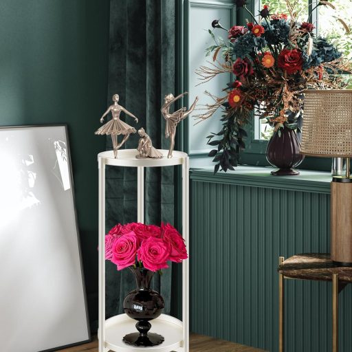 VeyFolzin.st 2 Szintes Fém Növényállvány - Beltéri és Kültéri Virágtartó Polc Sarokba, Nappaliba, Erkélyre, Teraszra, Fehér