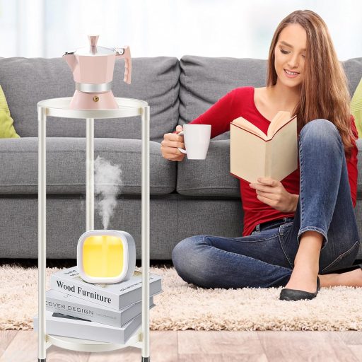 VeyFolzin.st 2-poschodový kovový stojan na rastliny - Vnútorný a vonkajší kvetinový regál do rohu, obývačky, na balkón, terasu, biely