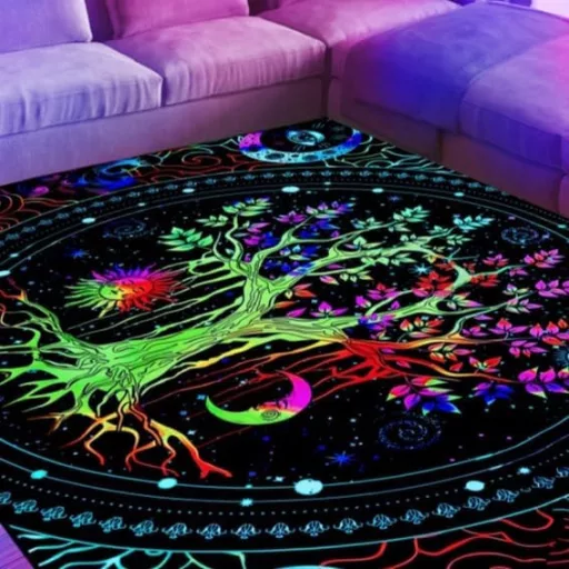 HOLAVIDA UV-reaktív Élet Fája szőnyeg, fluoreszkáló neon terítő 180x120cm