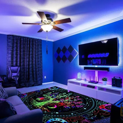 HOLAVIDA UV-reaktív Élet Fája szőnyeg, fluoreszkáló neon terítő 180x120cm