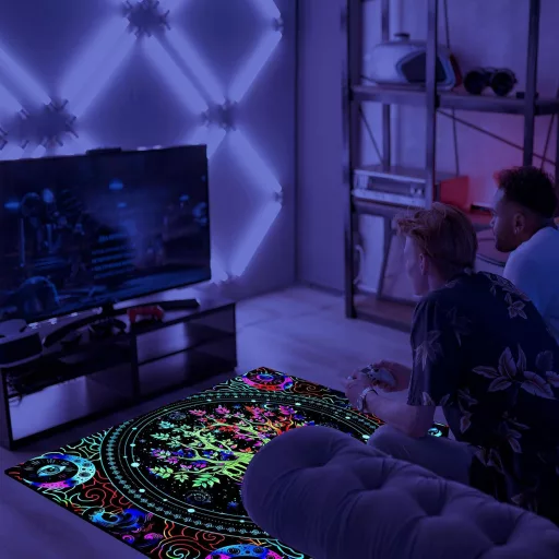 HOLAVIDA UV-reaktív Élet Fája szőnyeg, fluoreszkáló neon terítő 180x120cm